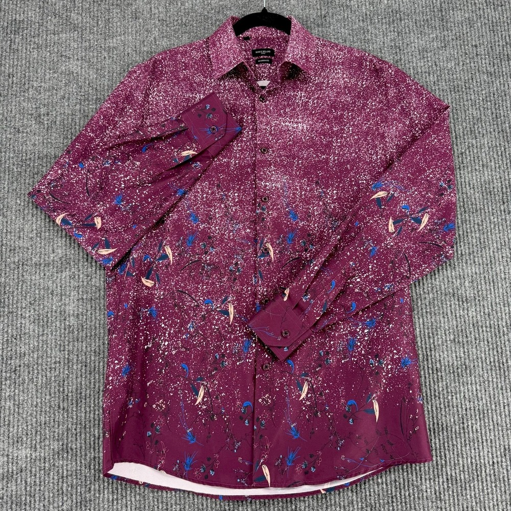 Rosso Milano Italy floral speckled button up shirt men's medium 15.5
